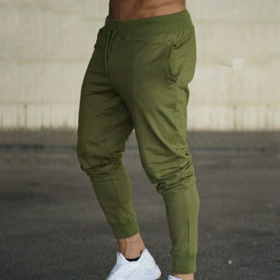 WHLBF Men's Pants Fitness Training Pants Slim Casual Sweatpants Small Foot Pants Army Green L(L)