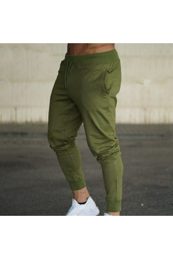 Men's Pants Fitness Training Pants Slim Casual Sweatpants Small Foot Pants Army Green L(L)