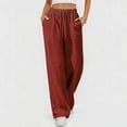 thumbnail image 1 of WHLBF Pants for Women Fashion Casual High Waist Loose Pocket Straight Solid Long Pleated Linen Pants Red S, 1 of 7