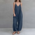 thumbnail image 1 of WHLBF Pants for Women V Neck with Adjustable Straps Side Slits and Pockets Jumpsuit Navy M, 1 of 5