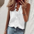 thumbnail image 1 of WHLBF Plus Size Tops for Women Casual Solid Color Ruffle Collar Long Sleeve Ruffle Shirt Blouse V-Neck Sleeveless Shirt Tops White 4(S), 1 of 6