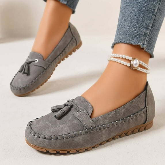 WHLBF Shoes for Women Low Heel Casual Solid Color Flat Bottom Trendy Flat Shoes Size 9