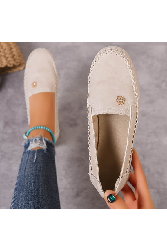 Shoes for Women Low Heel Round Toe Casual Solid Color Metal Buckle Flat Bottom Loafers Size 8.5