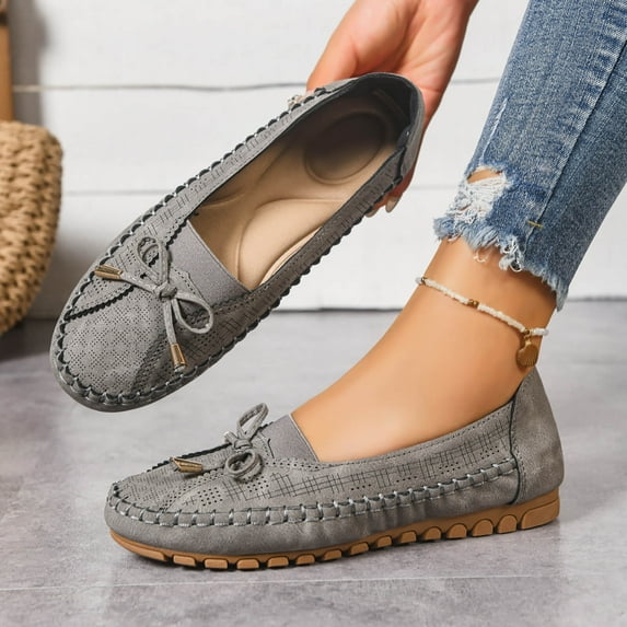 WHLBF Shoes for Women Low Heel Round Toe Casual Solid Color Solid Color Elastic Flat Bottom Loafers Size 9.5