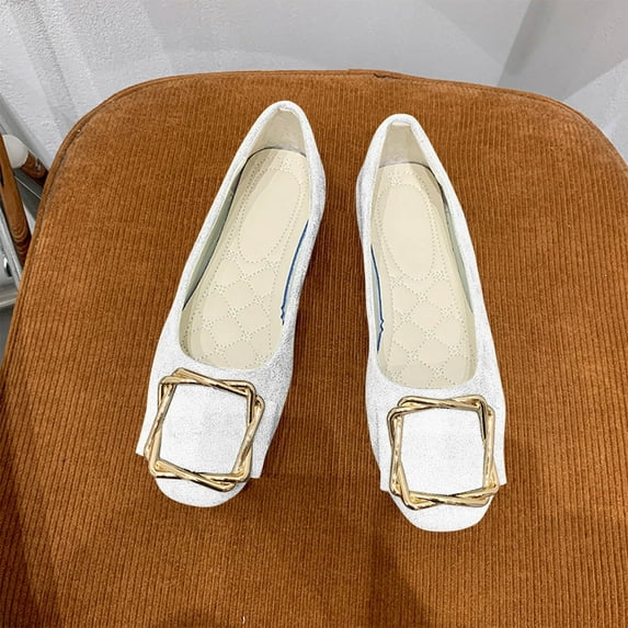 WHLBF Shoes for Women Pointed Flat Bottomed Casual Candy Colored Work Shoes Solid Color Flower Multicolor Oversized Cloth Shoes Size 8.5