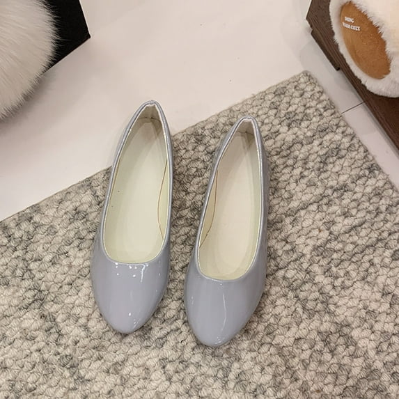 WHLBF Shoes for Women Pointed Work Shoes Flat Bottomed Plus Size Casual Patent Leather Shoes Size 9