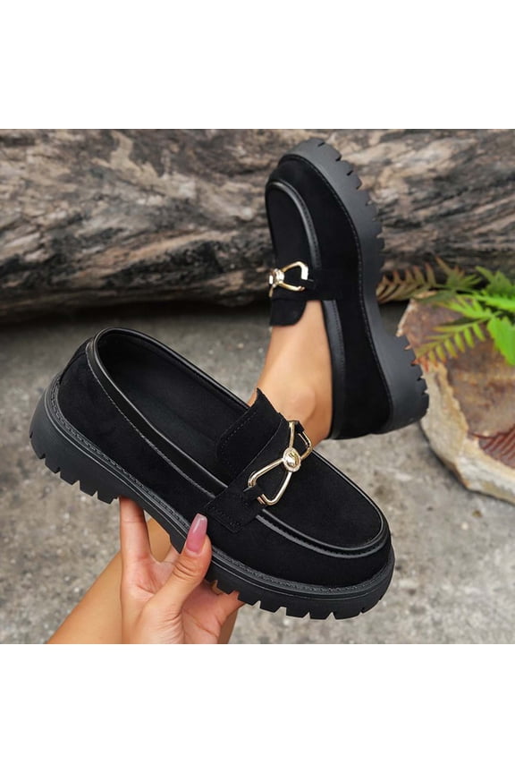 Shoes for Women Round Toe Loafers Casual Solid Color Shallow Mouth Flat Thick Bottom Thick Heel Shoes Size 8.5