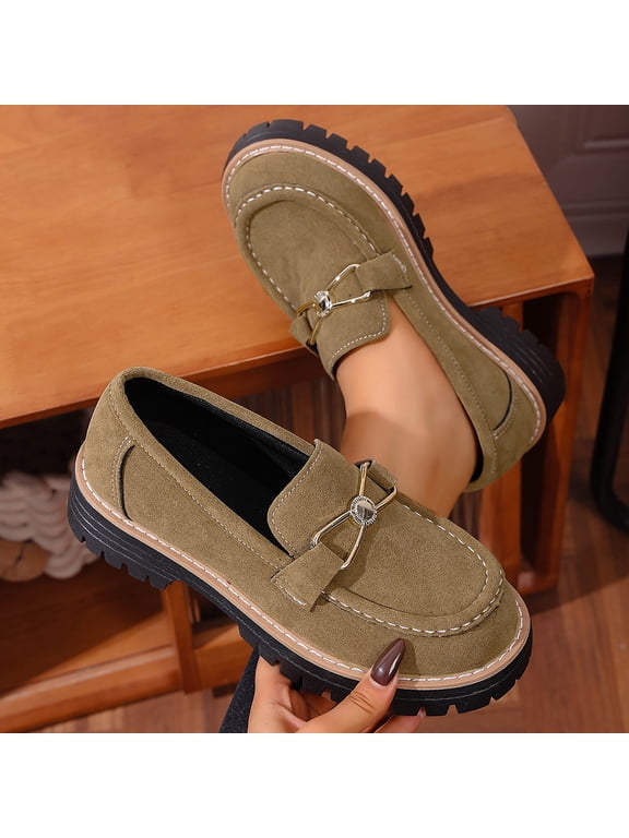 Shoes for Women Round-Toe Thick-Heeled Casual Large-Size Frosted British Style Thick-Soled Loafers Size 5.5