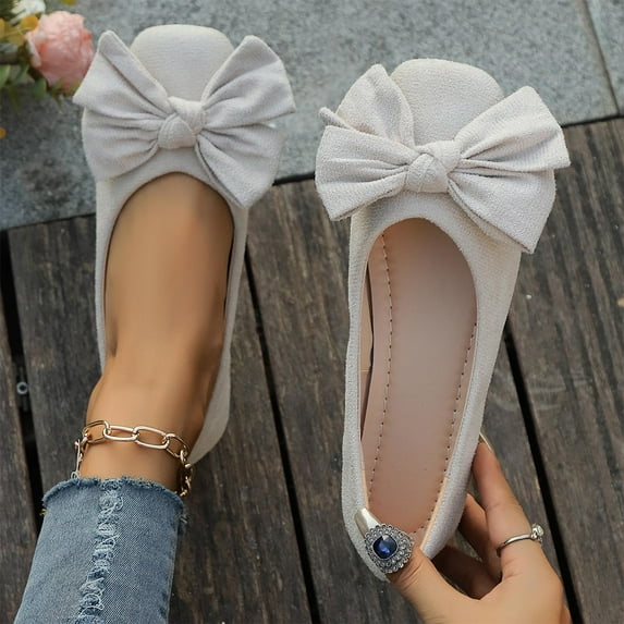 WHLBF Shoes for Women Slip-on Round Toe Casual Solid Color Shallow Mouth Outdoor Wear All-Match Flat Bottom Moccasins Shoes Loafers Size 9.5