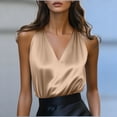 thumbnail image 1 of WHLBF Tank Tops for Women Sleeveless Satin Deep V-Neck Elegant Spaghetti Straps Camisole Rose Gold M, 1 of 5