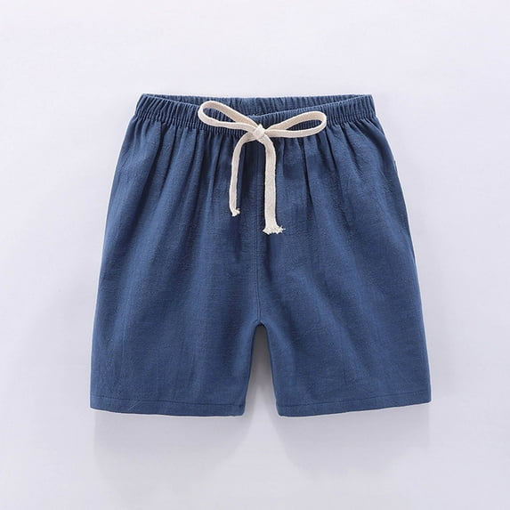 WHLBF Toddler Kids Baby Boy Girls Fashion Cute Solid Color Linen Pants Sports Casual Shorts Dark Blue 4-5Years