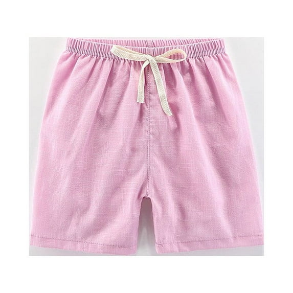 WHLBF Toddler Kids Baby Boy Girls Fashion Cute Solid Color Linen Pants Sports Casual Shorts Purple 5-6Years