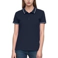 thumbnail image 1 of WHLBF Tops for Women Short-sleeved Button-Down Collar Solid Color Shirt Navy L, 1 of 6