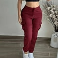 thumbnail image 1 of WHLBF UTTOASFAY Womens Pants Cargo Joggers Drawstring Elastic Waist Solid Color Ankle Pants with Multiple Pockets Casual Utility Pants Wine S, 1 of 4