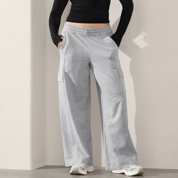 WHLBF UTTOASFAY Womens Pants Cargo Sweatpants Solid Color Oversized Baggy Joggers with Multiple Pockets Casual Streetwear Lounge Pants Gray S
