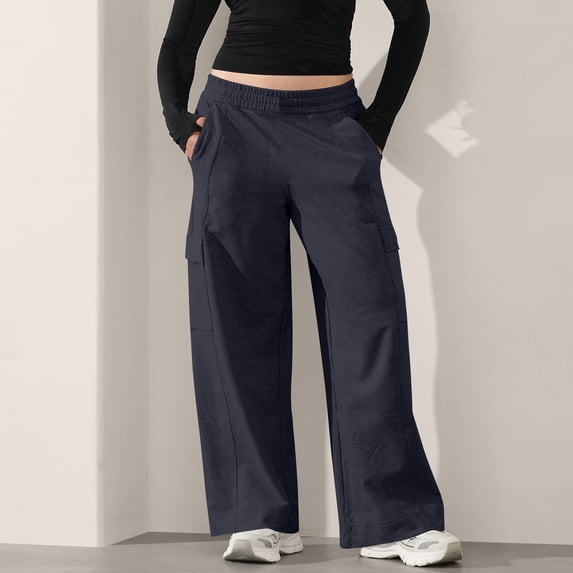 WHLBF UTTOASFAY Womens Pants Cargo Sweatpants Solid Color Oversized Baggy Joggers with Multiple Pockets Casual Streetwear Lounge Pants Navy L