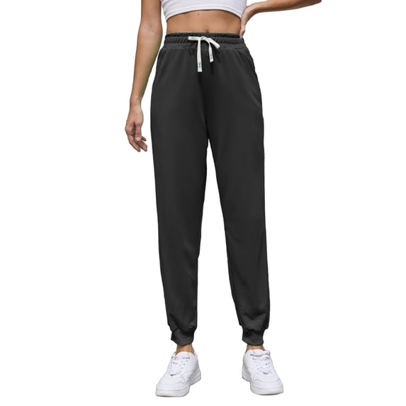 WHLBF UTTOASFAY Womens Pants Elastic Waist Drawstring Solid Color Casual Pants Drawstring Elastic Sweatpants Black M