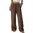 thumbnail image 1 of WHLBF UTTOASFAY Womens Pants Elastic Waist Straight Solid Color Casual Wide Leg Pants Coffee XL, 1 of 9