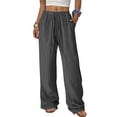 thumbnail image 1 of WHLBF UTTOASFAY Womens Pants Elastic Waist Straight Solid Color Casual Wide Leg Pants Dark Gray L, 1 of 9