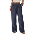 thumbnail image 1 of WHLBF UTTOASFAY Womens Pants Elastic Waist Straight Solid Color Casual Wide Leg Pants Navy S, 1 of 9