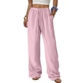 thumbnail image 1 of WHLBF UTTOASFAY Womens Pants Elastic Waist Straight Solid Color Casual Wide Leg Pants Pink L, 1 of 9
