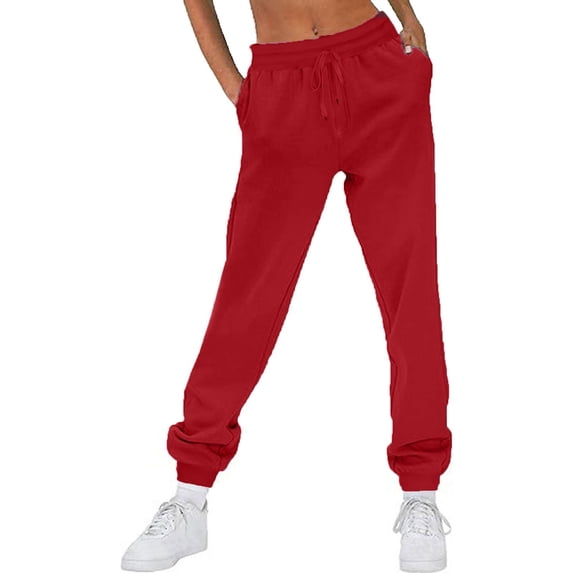 WHLBF UTTOASFAY Womens Pants Fleece-Lined Joggers Thermal Sweatpants for Running Workout Casual Lounge Pants Wine XL