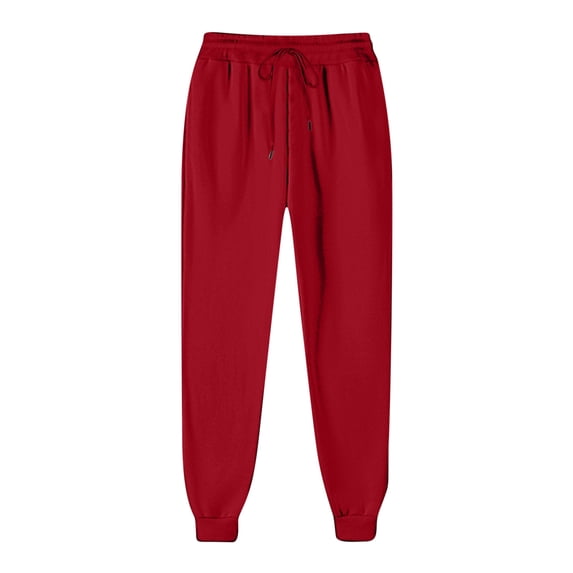 WHLBF UTTOASFAY Womens Pants High Waist Drawstring Multi-Pockets Casual with Long Sweatpants Red XL