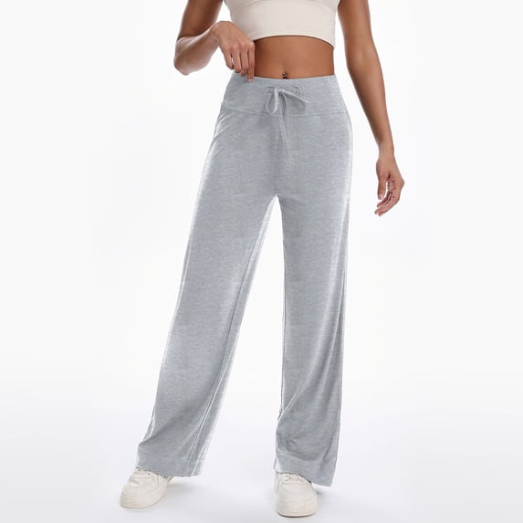 WHLBF UTTOASFAY Womens Pants High Waist Drawstring Wide Leg Sweatpants-Solid Color Casual Lounge Pants with Pockets Athletic Joggers Gray S