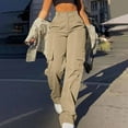 thumbnail image 1 of WHLBF UTTOASFAY Womens Pants High Waisted Pocket Casual Straight Leg Pants Workwear Sweatpants Khaki M, 1 of 5