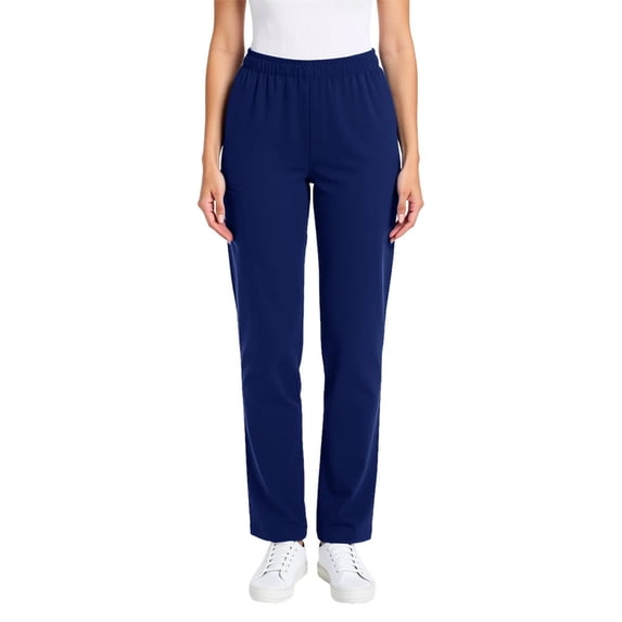 WHLBF UTTOASFAY Womens Pants Scrubs Pocket Solid Color Loose Work Uniform Loose Tight Waist Uniform Full Length Pants Dark Blue M