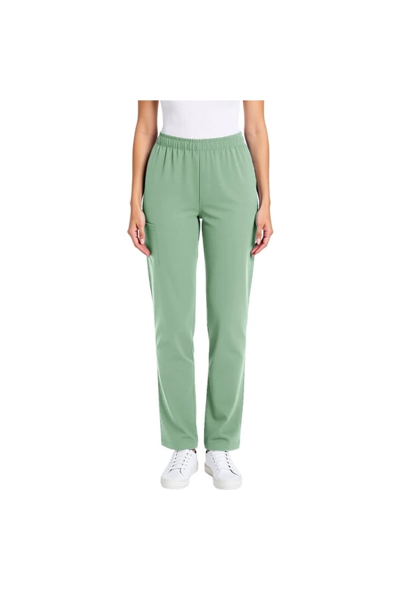 UTTOASFAY Womens Pants Scrubs Pocket Solid Color Loose Work Uniform Loose Tight Waist Uniform Full Length Pants Green M