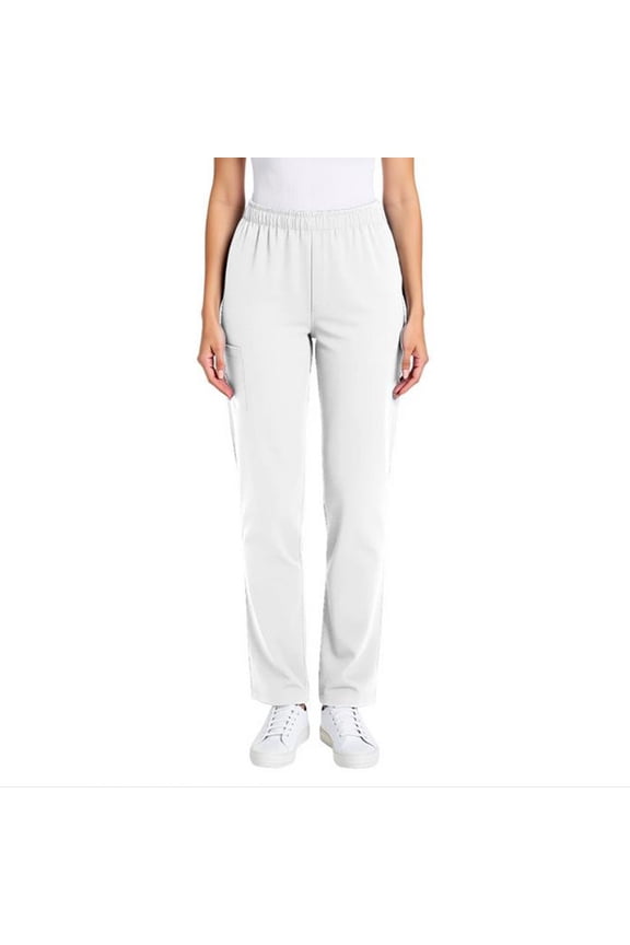 UTTOASFAY Womens Pants Scrubs Pocket Solid Color Loose Work Uniform Loose Tight Waist Uniform Full Length Pants White M