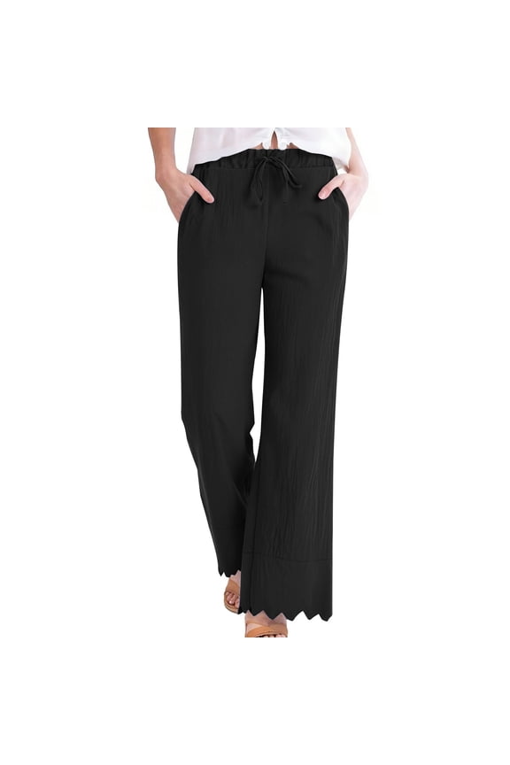 UTTOASFAY Womens Pants Solid Color Pocket Linen Button Jumpsuit Overalls Black L