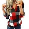 thumbnail image 1 of WHLBF Women Long Sleeve Women Casual Cotton Long Sleeve Plaid Shirt Women's Slim Jacket Shirt Top Flash Picks Red 4(S), 1 of 5