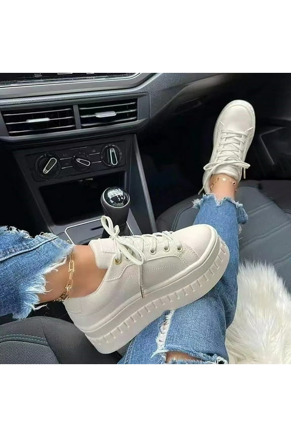 Women's Casual Shoes Fashion Comfortable for Walking Sneakers Lace Up Shoes Beige 4.5(35)