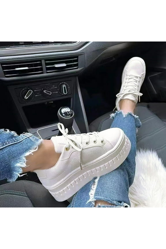 Women's Casual Shoes Fashion Comfortable for Walking Sneakers Lace Up Shoes White 9.5(43)