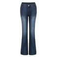 thumbnail image 1 of WHLBF Women's Clearance Pants Mid Waisted Denim Embroidery Stretch Button Straight Full Length Pants Jeans, 1 of 6