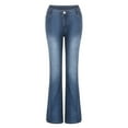 thumbnail image 1 of WHLBF Women's Clearance Pants Mid Waisted Denim Embroidery Stretch Button Straight Full Length Pants Jeans, 1 of 6