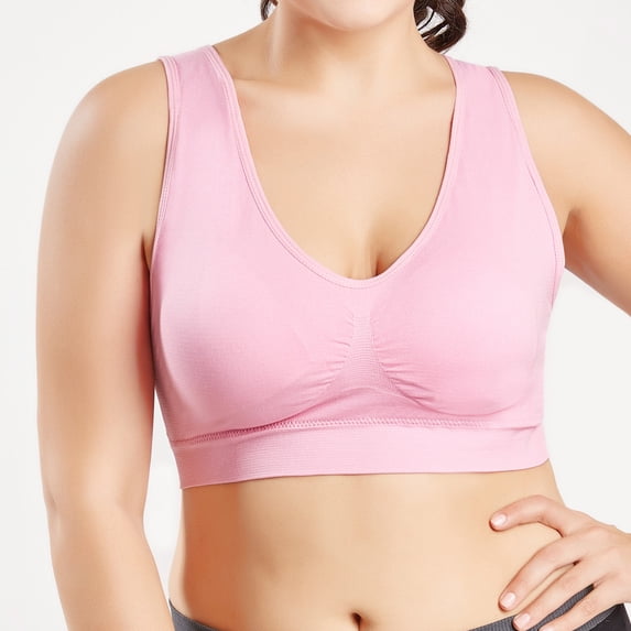 WHLBF Women's Large Pure Color Plus Size Ultra-thin Large Bra Sports Bra Full Bra Cup Tops Pink 3XL
