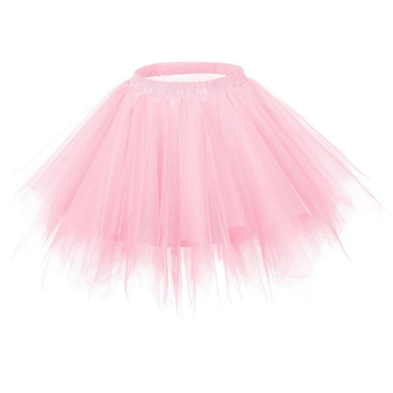WHLBF Women's Plus Size Retro Slip High Quality Bubble Yarn Ballet Skirt Dance Half Skirt Pink M(M)