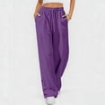 thumbnail image 1 of WHLBF Women's Linen Pants Fashion Casual High Waist Loose Pocket Straight Solid Long Pleated Linen Pants Purple XL, 1 of 7
