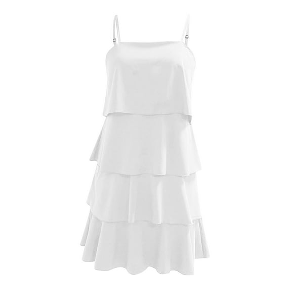 WHLBF Women's Plus Size Solid Summer Casual Bohemian Strapless Sleeveless Dress Ruffle Layered Elegant Beach Skirt Women White 10(XL)