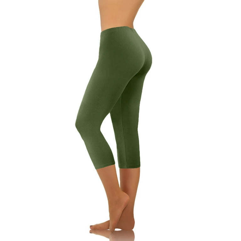 WHLBF Women's Plus Size Yoga Pants Solid Span High Waist Wide Leg Trousers  Yoga Pants Capris Army Green 12(XXL)