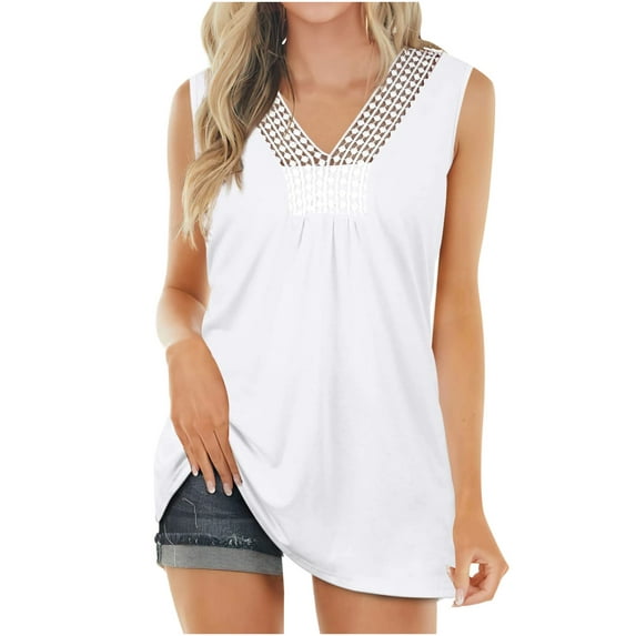WHLBF Women's Summer Tank Summer V-Neck Casual Solid Tank Tops Sleeveless Blouse