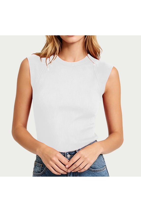 Women's Tank Top Round Neck Sleeveless Threaded Undershirt Camisole Outerwear Innerwear Top White XXL