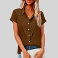 thumbnail image 1 of WHLBF Women's Tops Button-Down Collar Short Sleeve Loose Tunic Summer Blouse Coffee XXXXL, 1 of 7