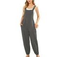 thumbnail image 1 of WHLBF Womens Plus Size Clearance Pants Casual Cold Shoulder Solid Button Suspender Jumpsuits Wide Pocket Leg Pant Gray 6(M), 1 of 5
