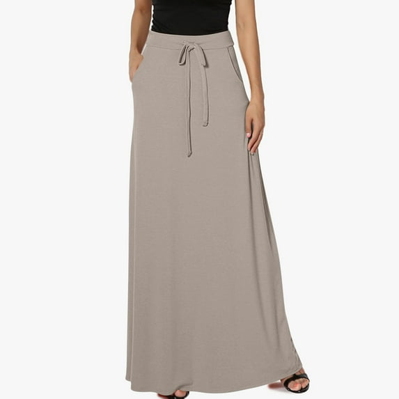 WHLBF Womens Plus Size Clearance Skirt Solid Color Pocket Elastic Waist Casual Ankle Skirt Gray 4(S)