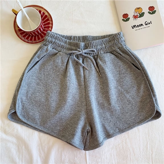 WHLBF Womens Plus Size Comfy Drawstring Casual Elastic Waist Pocket Loose Shorts Pants Gray 12(XXL)