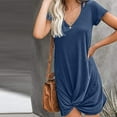 thumbnail image 1 of WHLBF Womens Plus Size Dress Fashion Short Sleeve Solid Casual V-Neck Mini Dress Dark Blue 8(L), 1 of 5